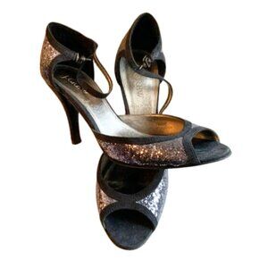 New, J. Crew Silver & Black, Sequin Heels,  Made in Italy, 8.5